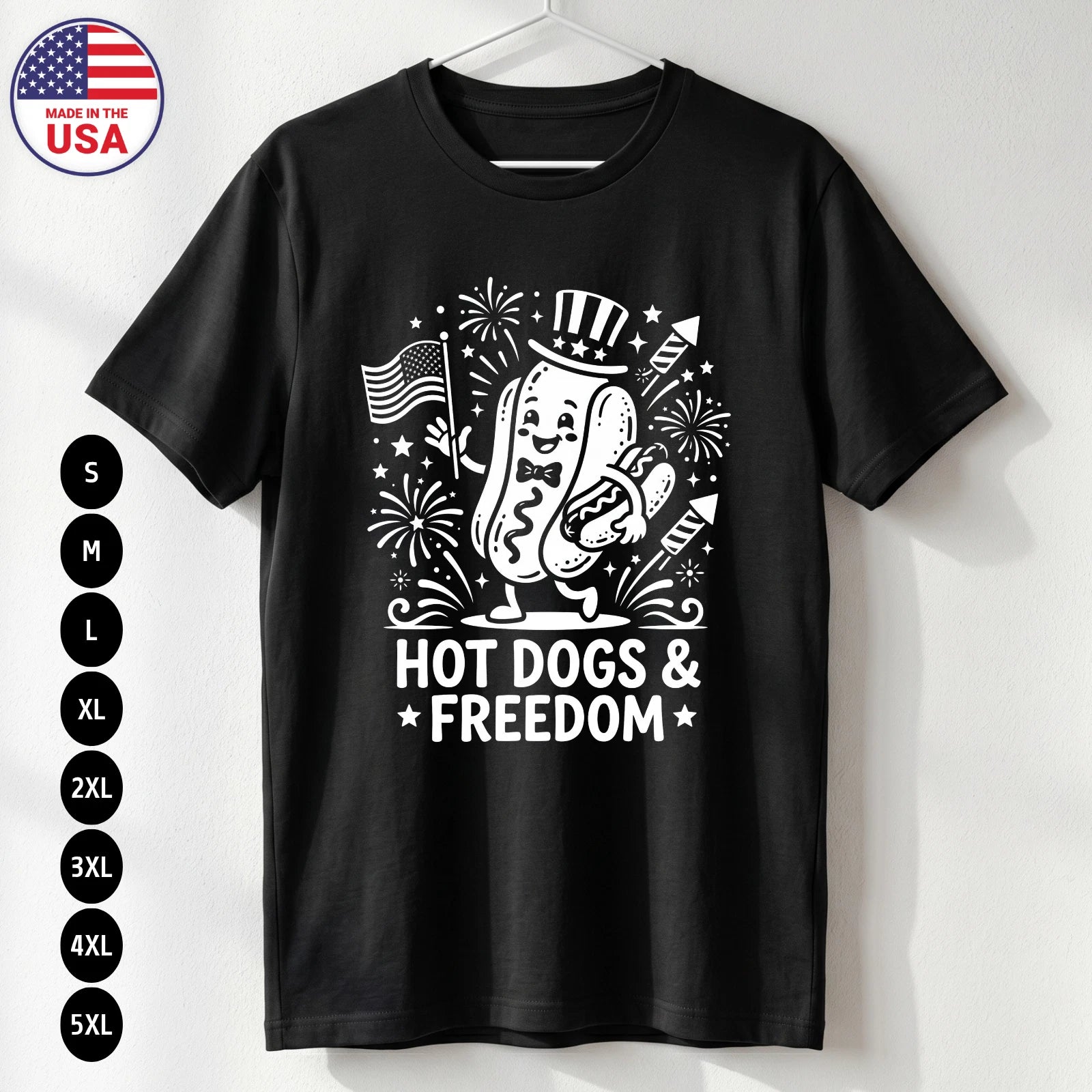 Hot Dogs and Freedom T Shirt Funny 4th of July BBQ Gift S-5XL
