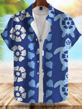 Mens Button Down Blue Sea Turtle Floral Hawaiian Novelty Holiday Summer Shirt