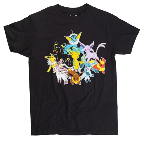 Pokemon Eevolutions Group Text Black T-Shirt Anime Manga NEW