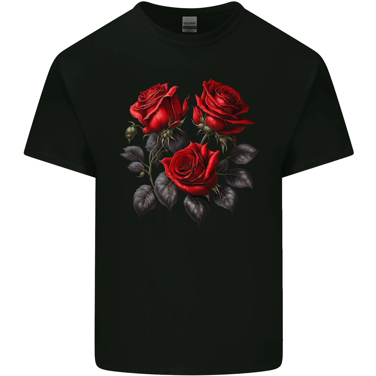 3 Red Roses Gothic Goth Mens Cotton T-Shirt Tee Top