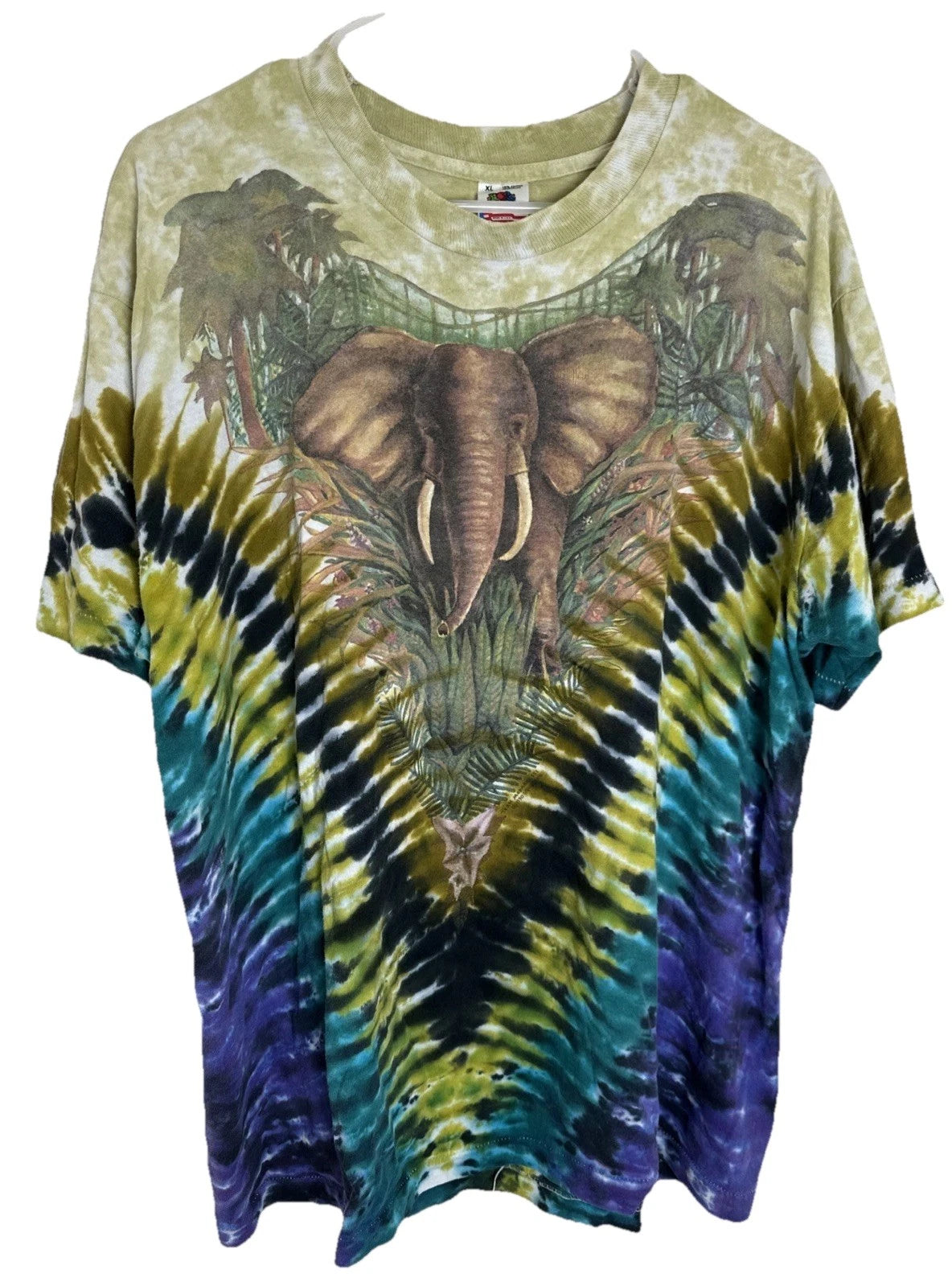 Vintage Liquid Blue Elephant Shirt Tie Dye Single Stitch Tezh Modarressi Size XL
