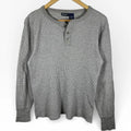Y2K Thermal Waffle Knit Henley Top Cherokee Grey Skater Layering Mens Large
