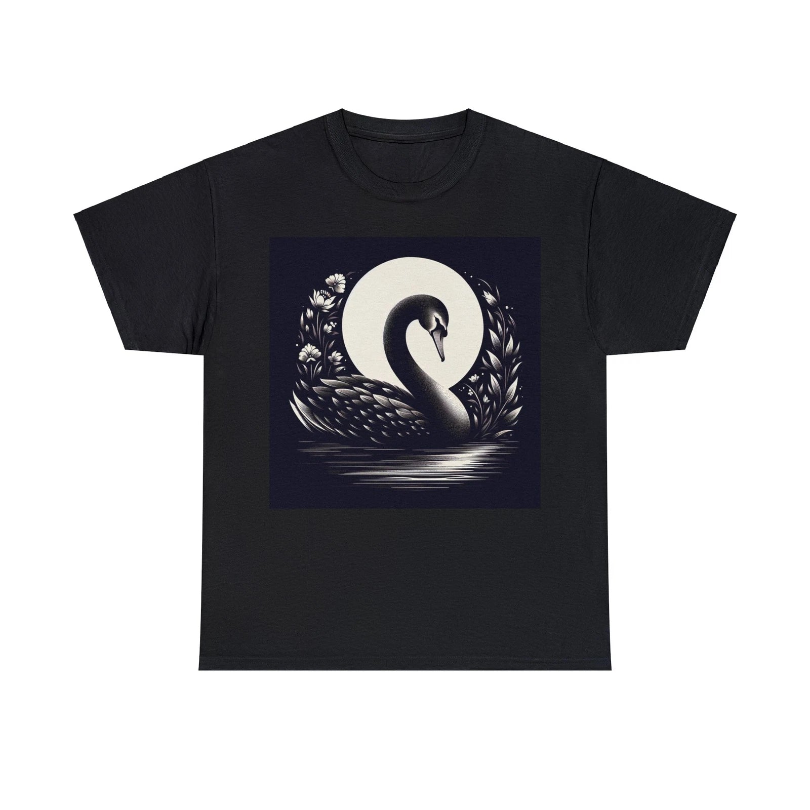 Unisex Adult T Shirt Designer Black White Vintage Swan Minimalist Art