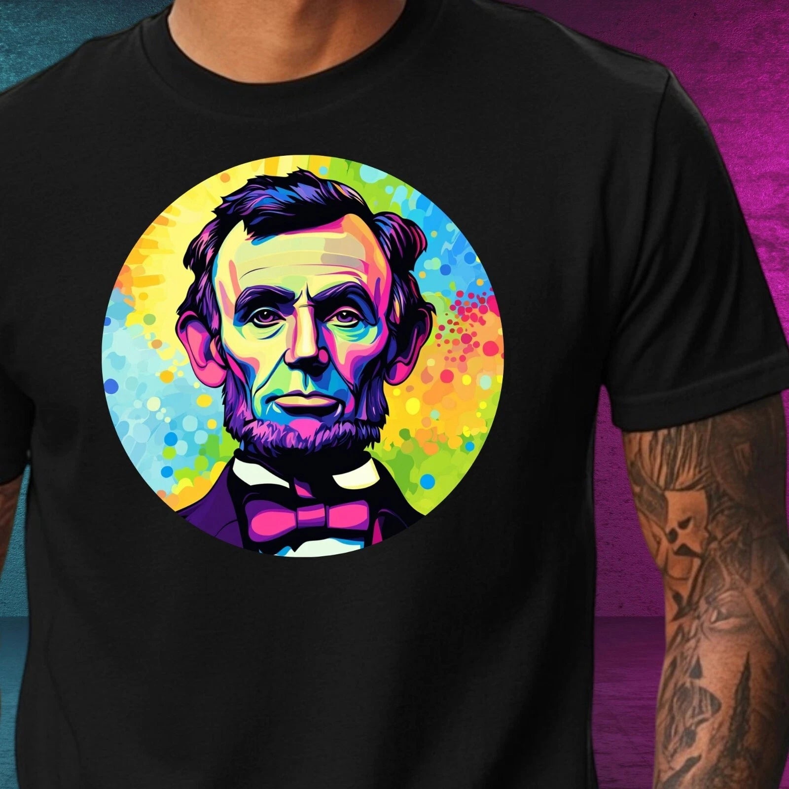 Mens Abraham Lincoln Pop Art Motif Cotton T-Shirt Size XS to 5XL