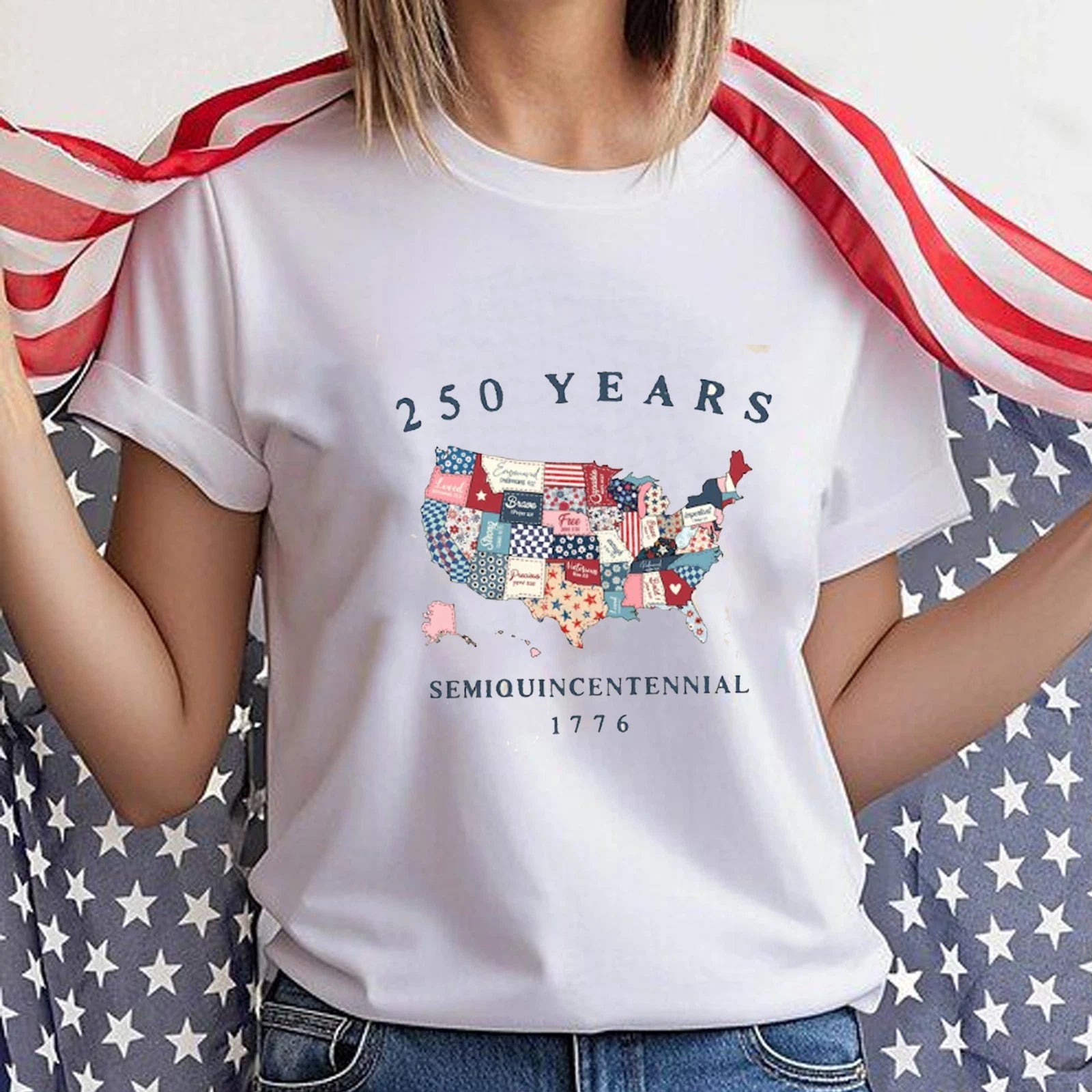 Vintage America Map 250 Years Tee, Independence Day Celebrate 4th of July Gift