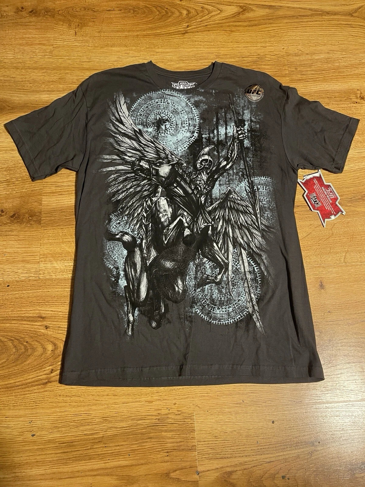 MMA Elite Double Sided Graphic T Shirt Warrior Size Large Y2K Gray NWT
