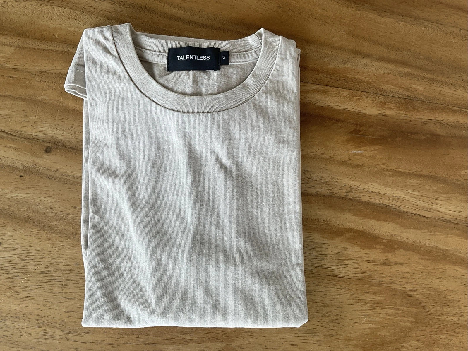 Talentless 100% Cotton Beige Crewneck T-Shirt Size S Minimalist Elevated Basic