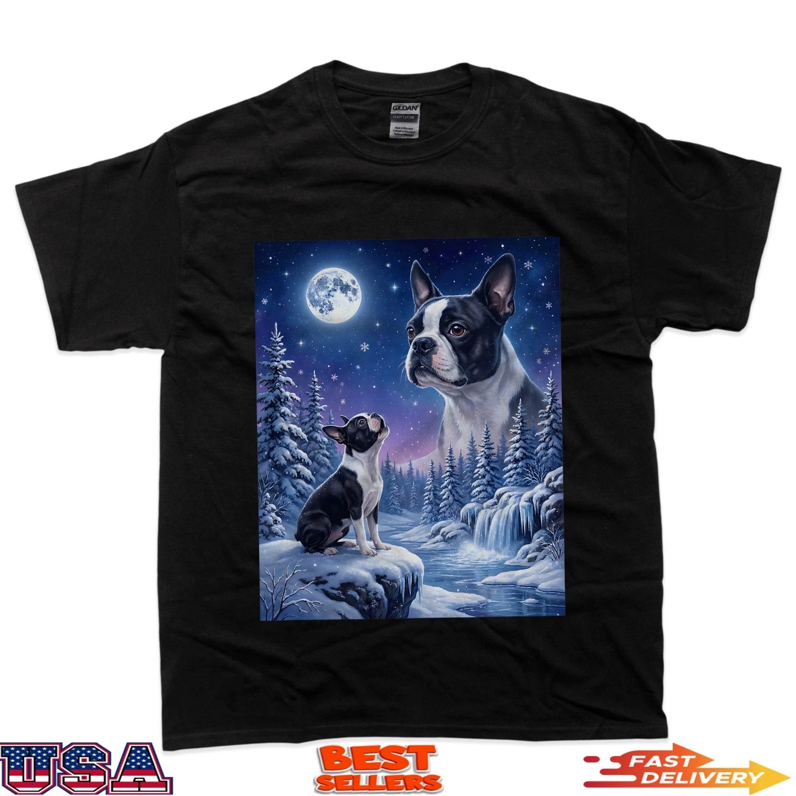 Howling To The Moon Meme Animal Dog Boston Terrier T-Shirt