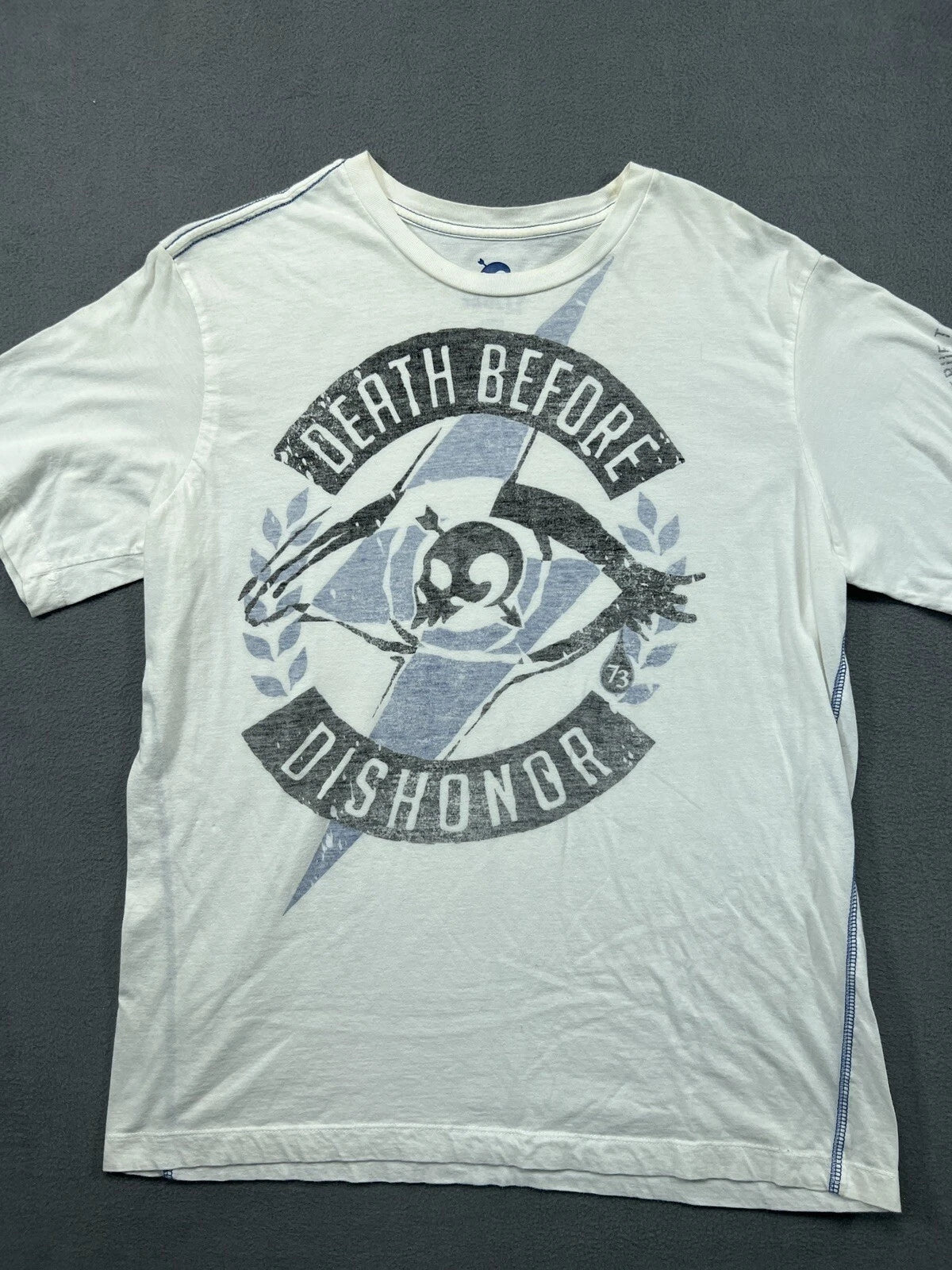 Vintage Skully Death Before Dishonor T Shirt Mens Large White Skull T Shirt Crew