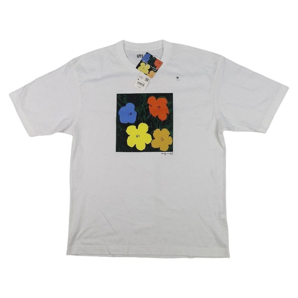 Uniqlo Shirt Mens MEDIUM White Andy Warhol NY Pop Art Flower Short Sleeve M NWT