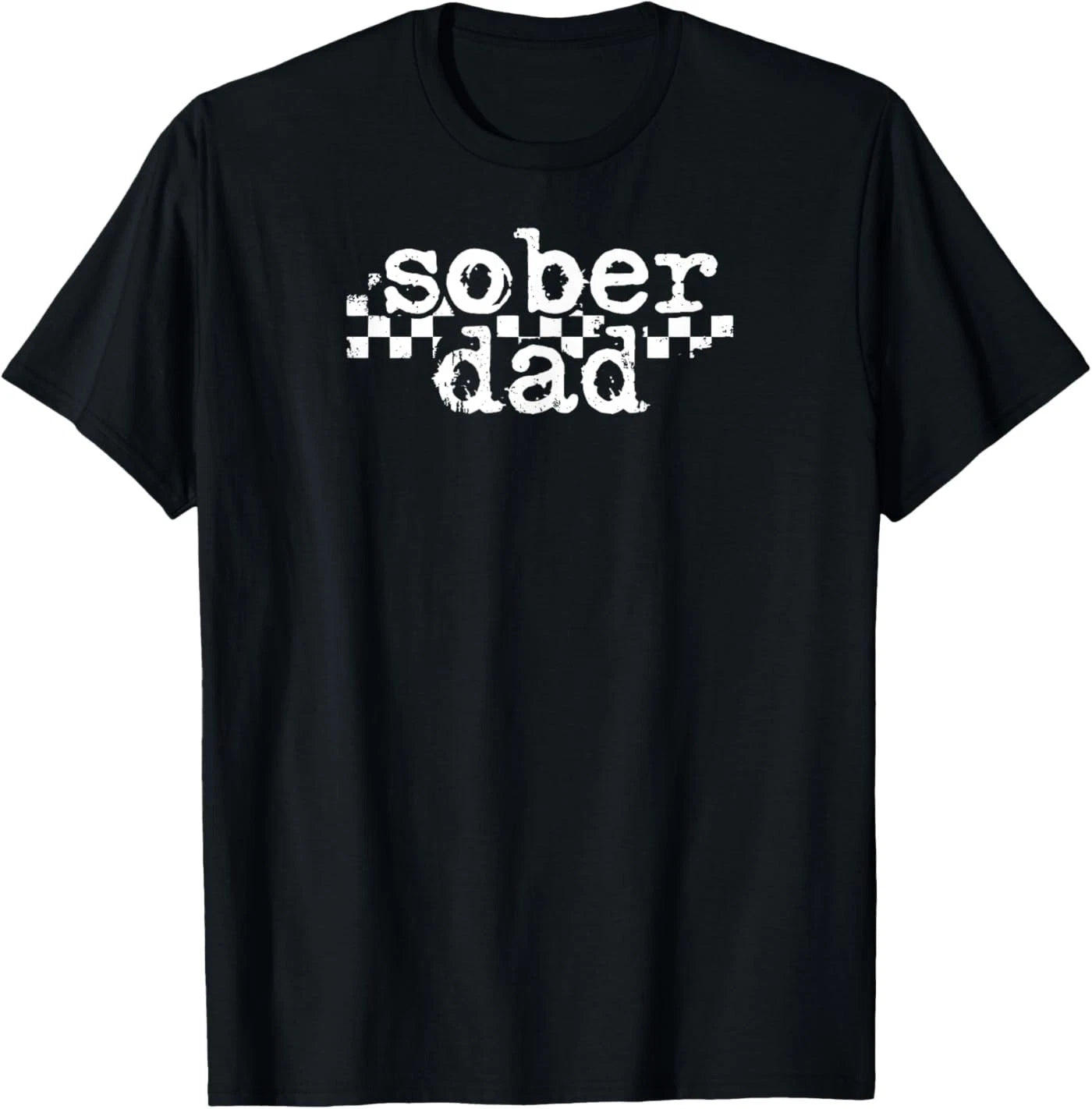 Sober Dad Cool Minimalist Distressed Checkerboard T-Shirt