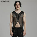 PUNK RAVE Men Mesh Sexy Punk Rock Gothic Hooded Tops Tank Sleeveless T-shirt