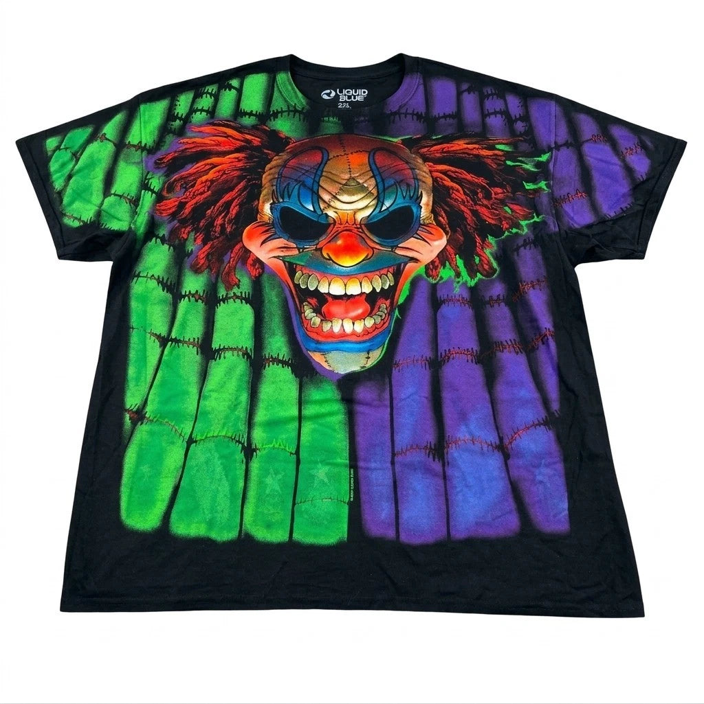 Men's 2XL Liquid Blue AOP Evil Clown Puppet Horror Black Y2K T-Shirt