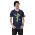 Short-Sleeve Unisex T-Shirt Pop-Art Christian crucifix with Flowers