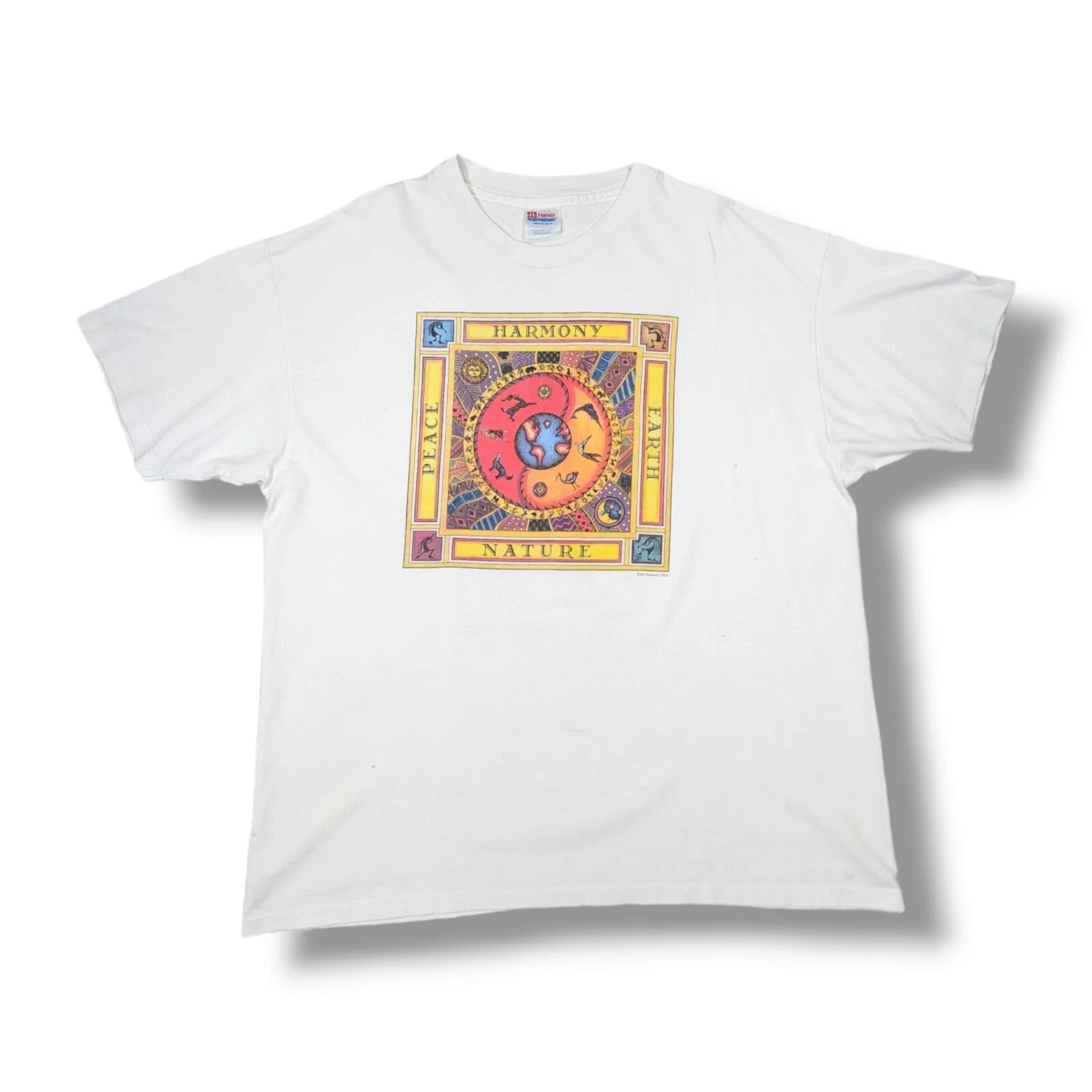 Vintage 1994 Nature Peace Harmony Earth Single Stitch Hanes T-Shirt Size 2XL