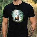 Mens Watercolour Deer Motif Cotton T-Shirt Size XS to 5XL