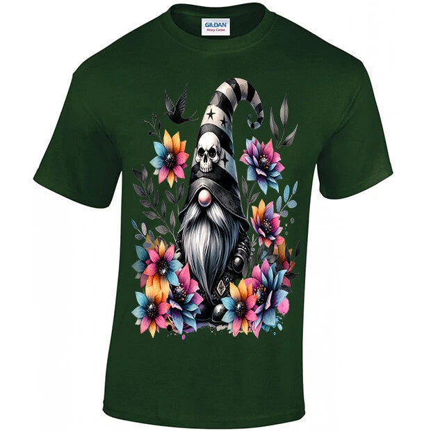 Just A Gothic Gonk, T-shirt Unisex S - 5XL, Metal Head Dark Gnome, Skull Flowers