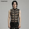 PUNK RAVE Men Black Mesh Sexy Punk Rock Gothic Tops Tank Sleeveless T-shirt