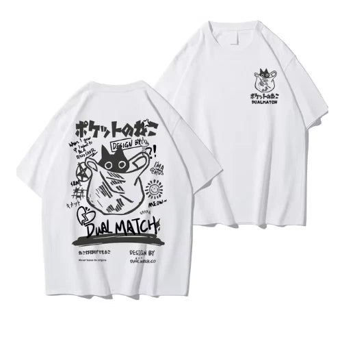 Men XL Cartoon T-Shirts 2024 Summer Harajuku Kawaii Cat Printed Short Sleeve