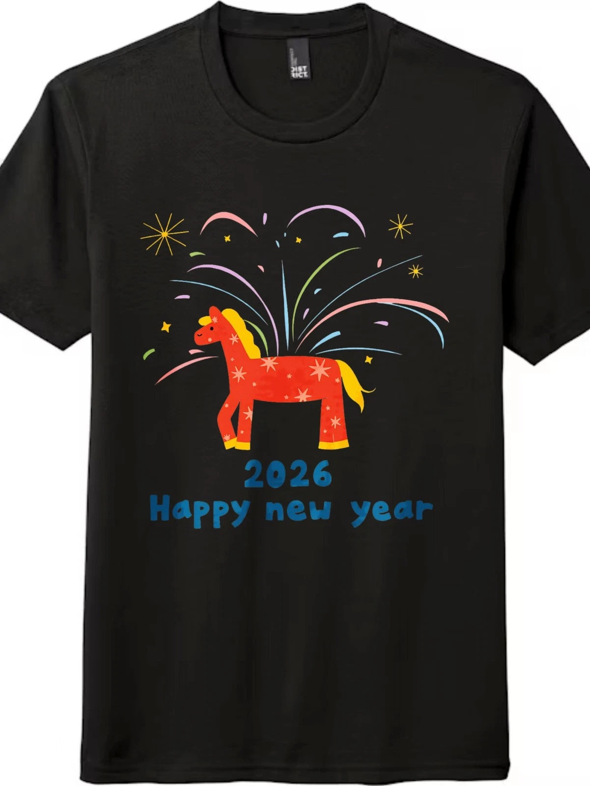 Fireworks 2026 Year of The Horse Graphic T-Shirt Unisex S-5XL Cotton Cartoon Tee