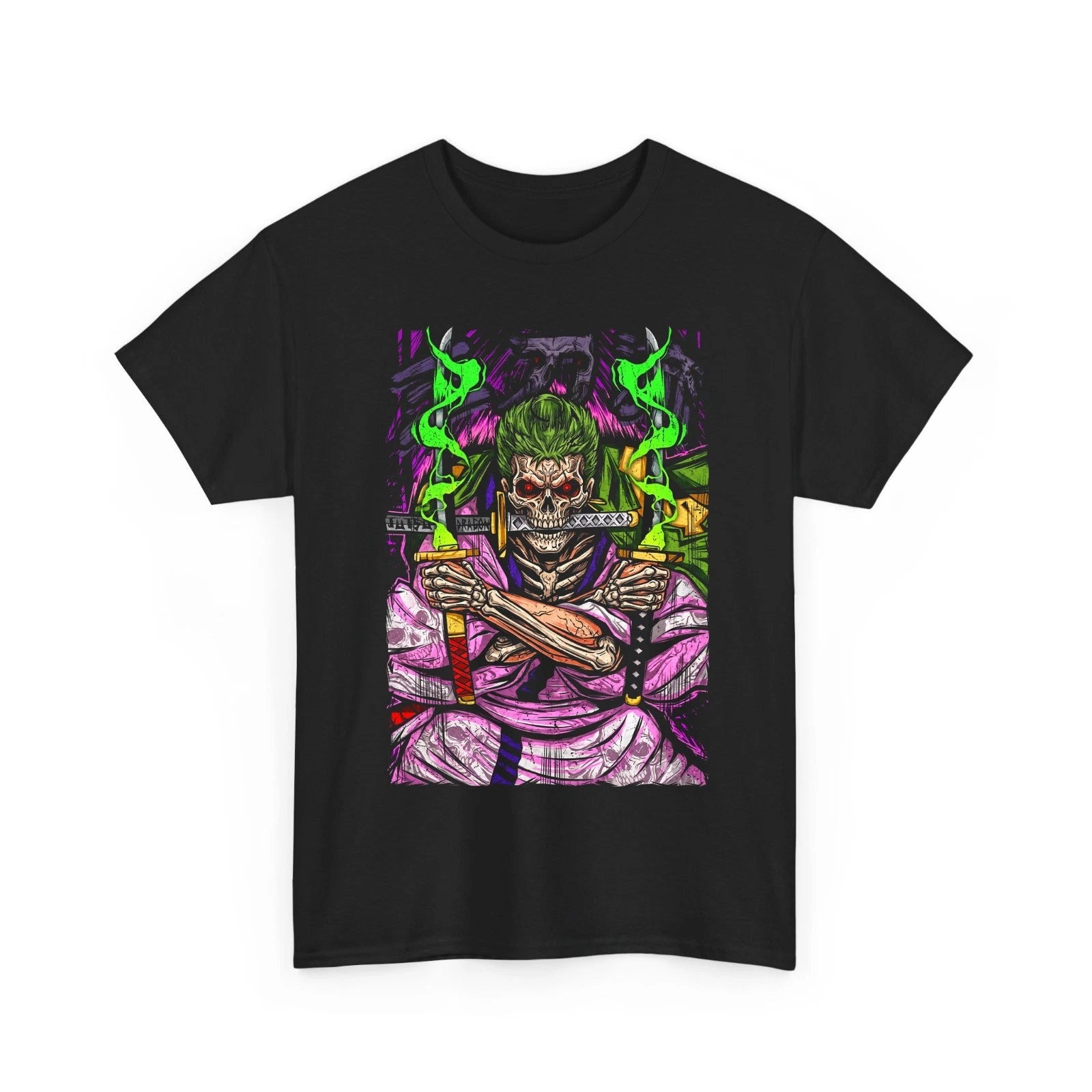 Undead Samurai Swordsman Skull Anime Style Edgy Graphic Men's Black T-Shirt