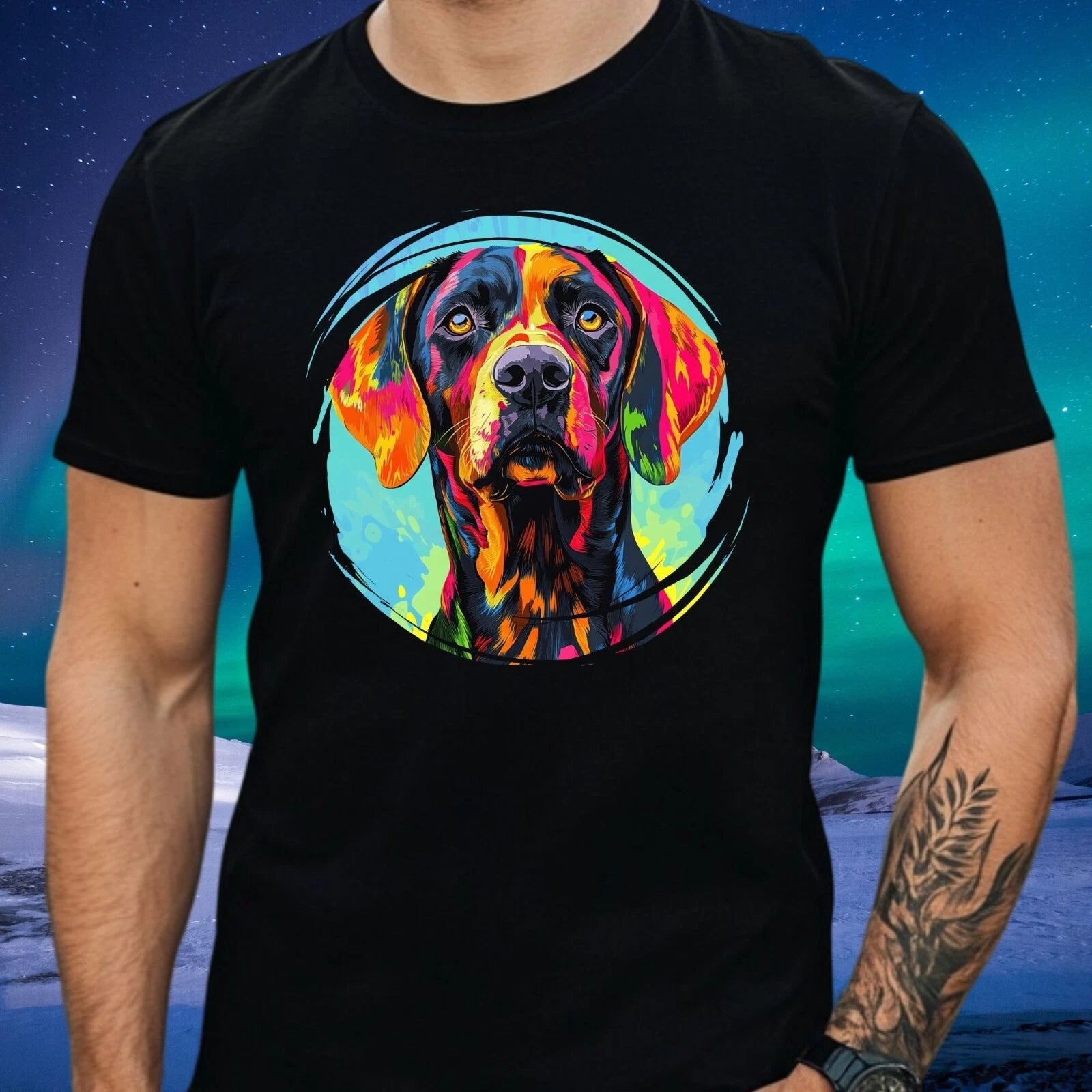 Mens German Pointing Dog Pop Art Motif Cotton T-Shirt Size XS to 5XL