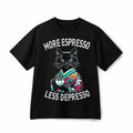 More Espresso Less Depresso Black Cat Funny Retro Graphic Cotton T‑Shirt Unisex