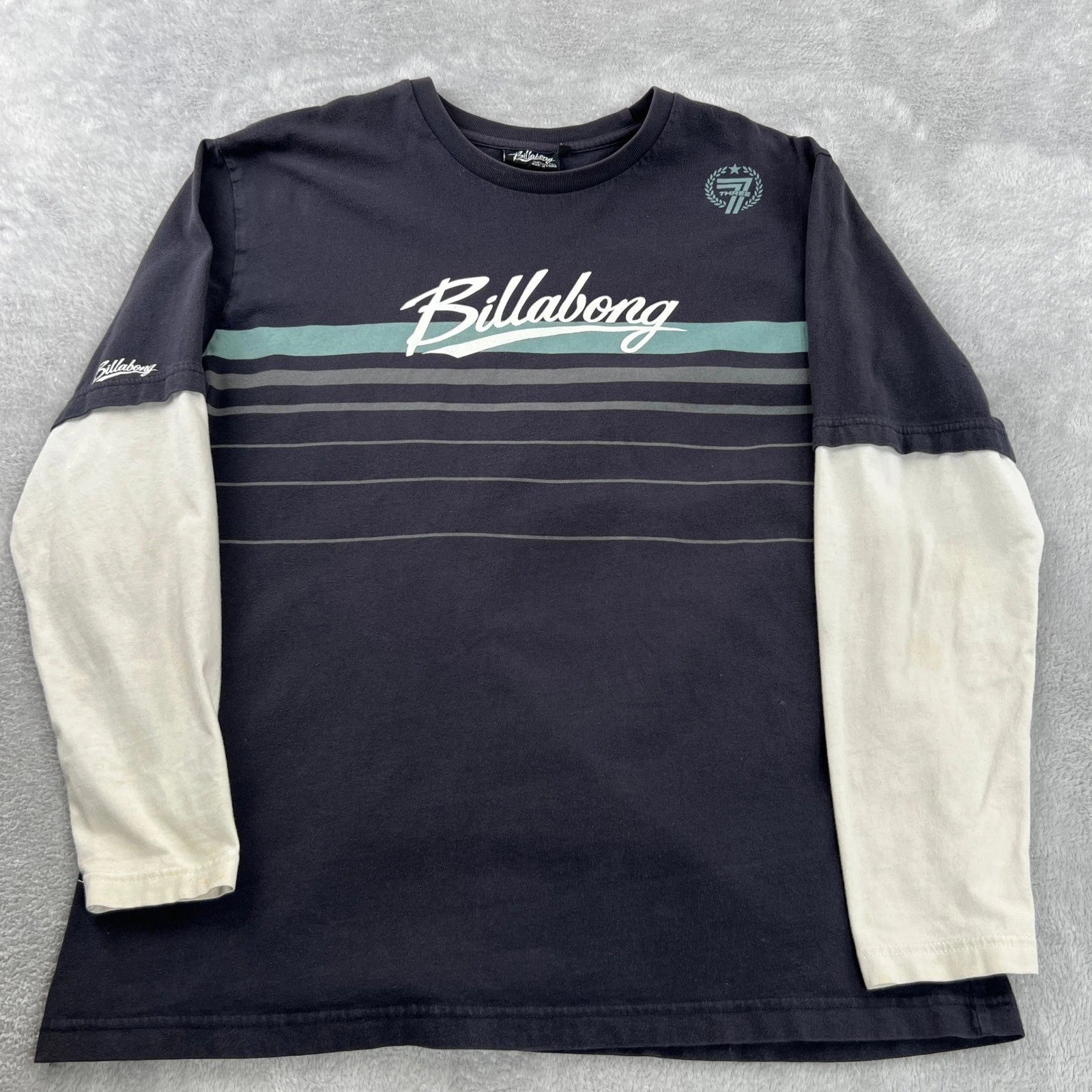 Billabong Y2K Graphic Long Sleeve T-Shirt XL Black Men Vintage Surf Skate Retro