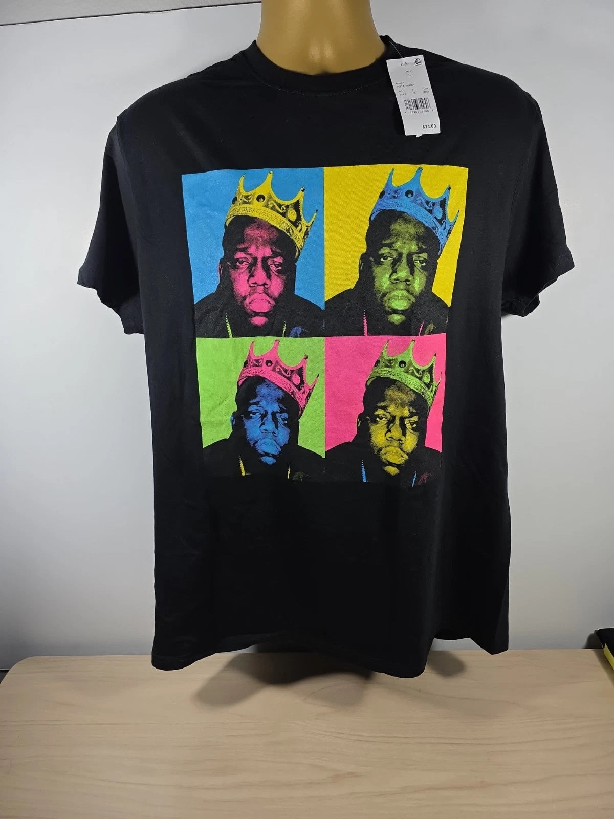 The Notorious B.I.G. T-Shirt Biggie Smalls King of NY Pop Art Black Men’s Size L