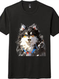 Artistic Husky Dog T-Shirt - Colorful Alaskan Malamute Unisex Tee