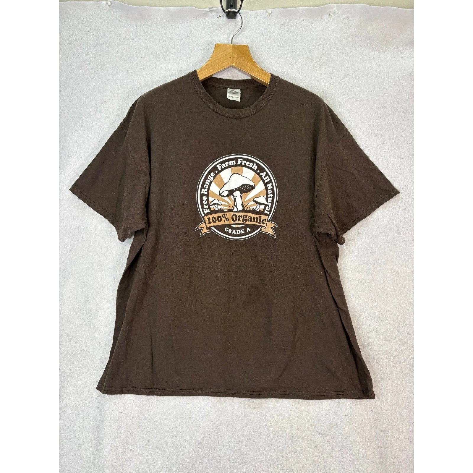Gildan Brown Organic Mushroom Graphic T-Shirt Mens 2XL Gorpcore Nature Tee