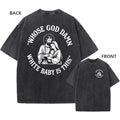 Men's Vintage Oversized Washed T-Shirt Retro Funny Nativity Scene Casual Tee