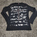 Y2K MMA Elite Long Sleeve Thermal Shirt Mens L Black Skull Cross Grunge Punk Emo