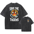 Men's Vintage Oversized Washed Tee,"Save The Tigers" Animal Print Casual T-Shirt