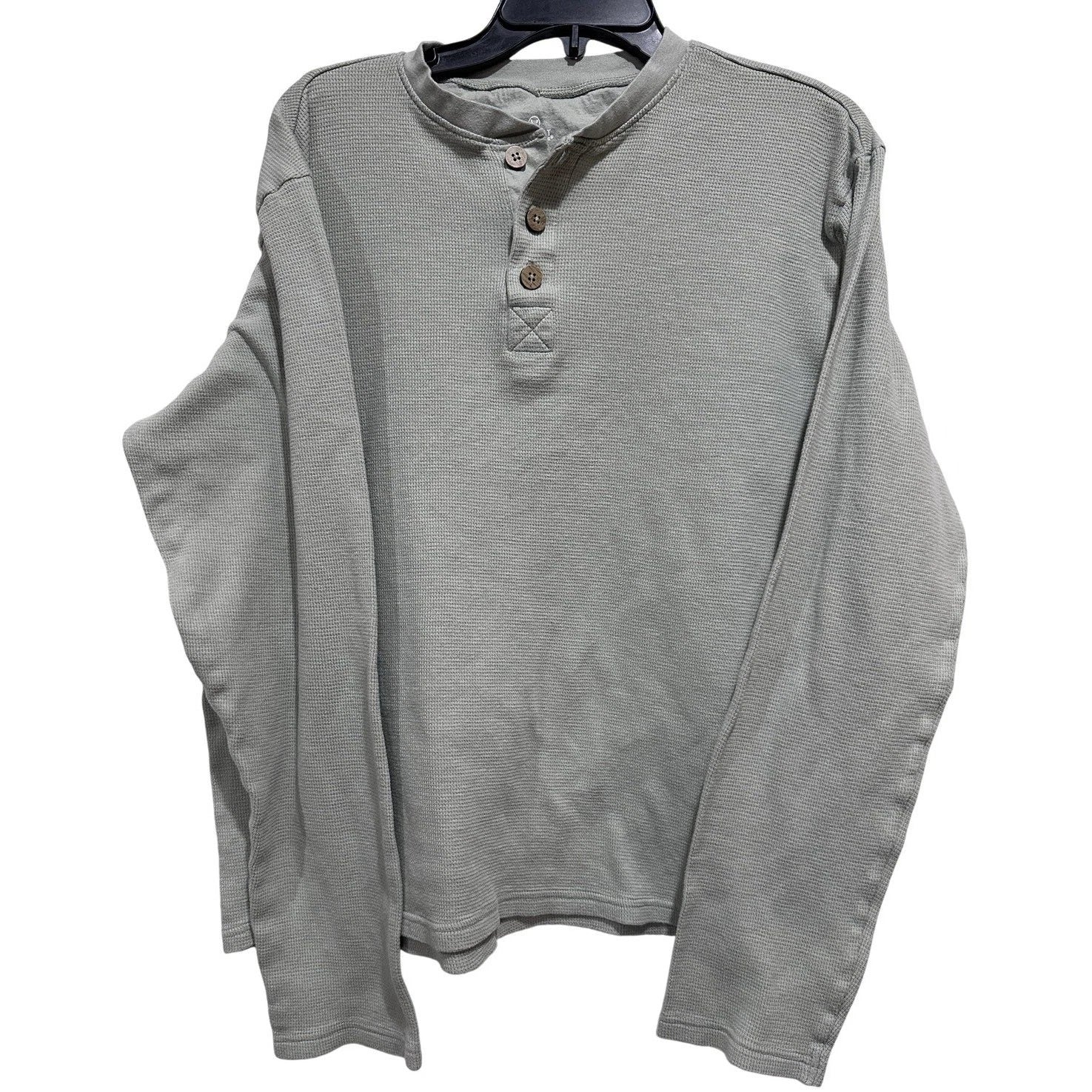 Honest Waffle Henley Shirt Men Large Green Knit Organic Cotton Minimalist Casual