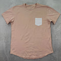 BYLT Basics Mens Large Drop Cut SS T-Shirt Peach Pink White Pocket Curved Hem