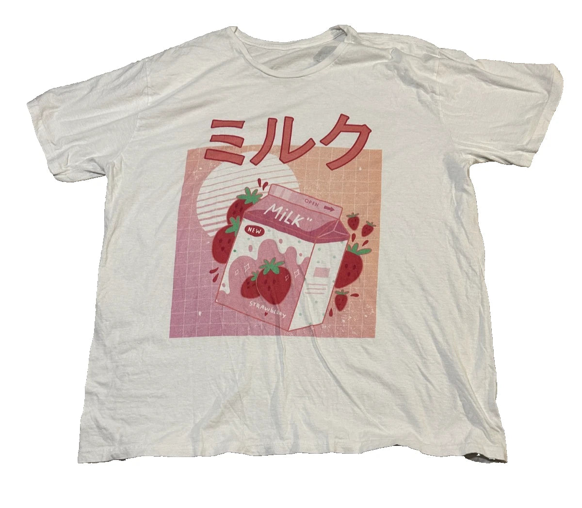 Strawberry Milk Japanese Graphic T-Shirt 2XL White Kawaii Anime Aesthetic Tee
