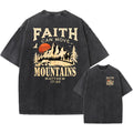 Washed Oversized T-Shirt, "Faith Can Move Mountains" Christian Unisex Casual Tee