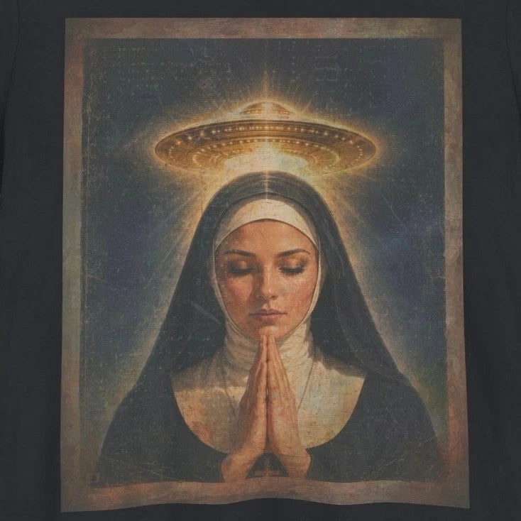 Vintage UFO NUN T-Shirt, Alien God Disclosure Shirt, UAP Jesus Christ Bible Tee