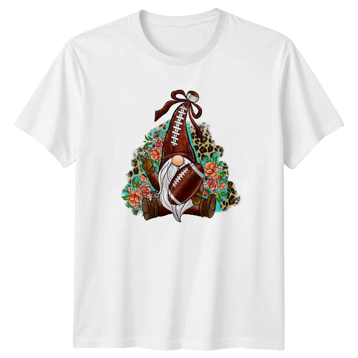 Gnome Football Peace Sign Floral T-Shirt Boho Football Sports Birthday Gift