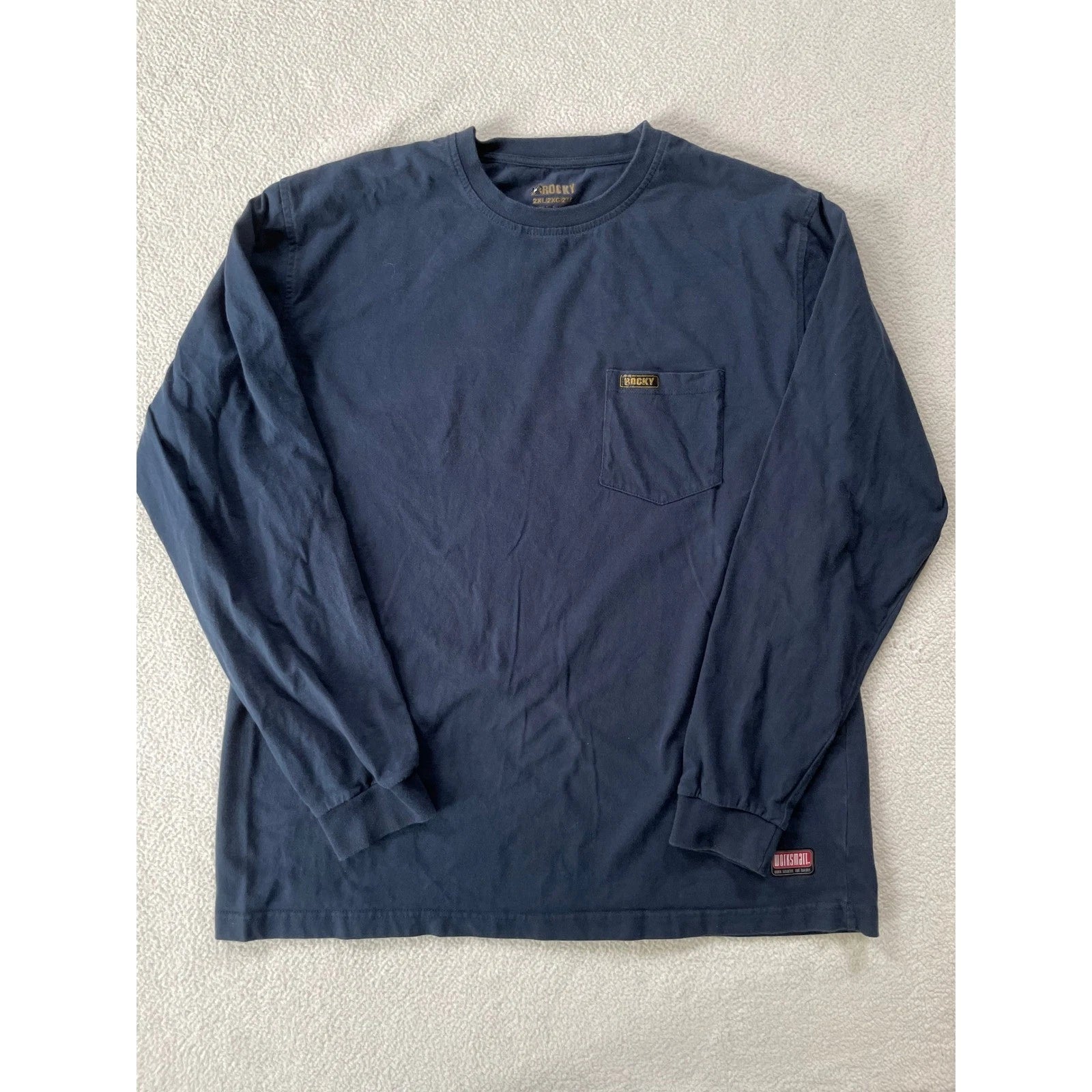 Rocky Men 2XL Long Sleeve Pocket T-Shirt Navy Blue Worksmart Cotton