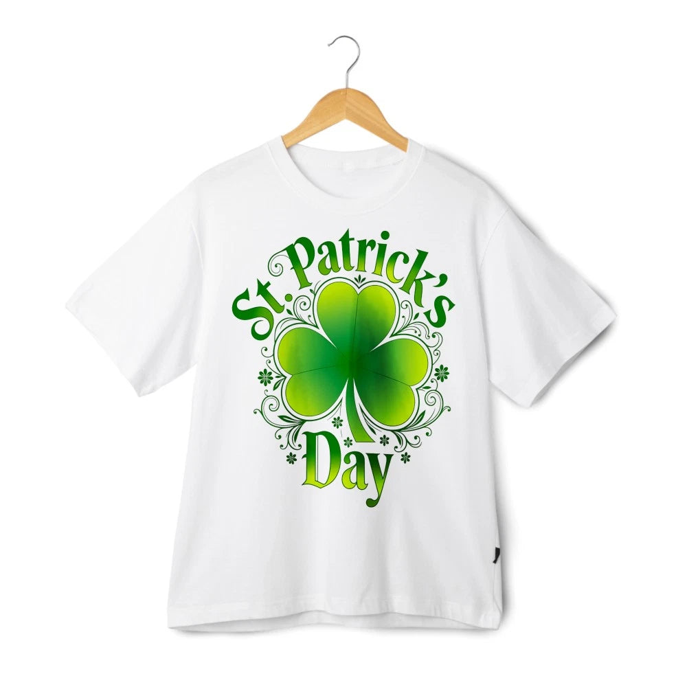 Unisex Tshirt St Patrick's Day Shamrock Clover Floral Design Black White