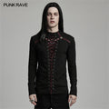 PUNK RAVE Black And Red Gothic Punk Mesh Splicing Long Sleeve Men T-Shirt Top