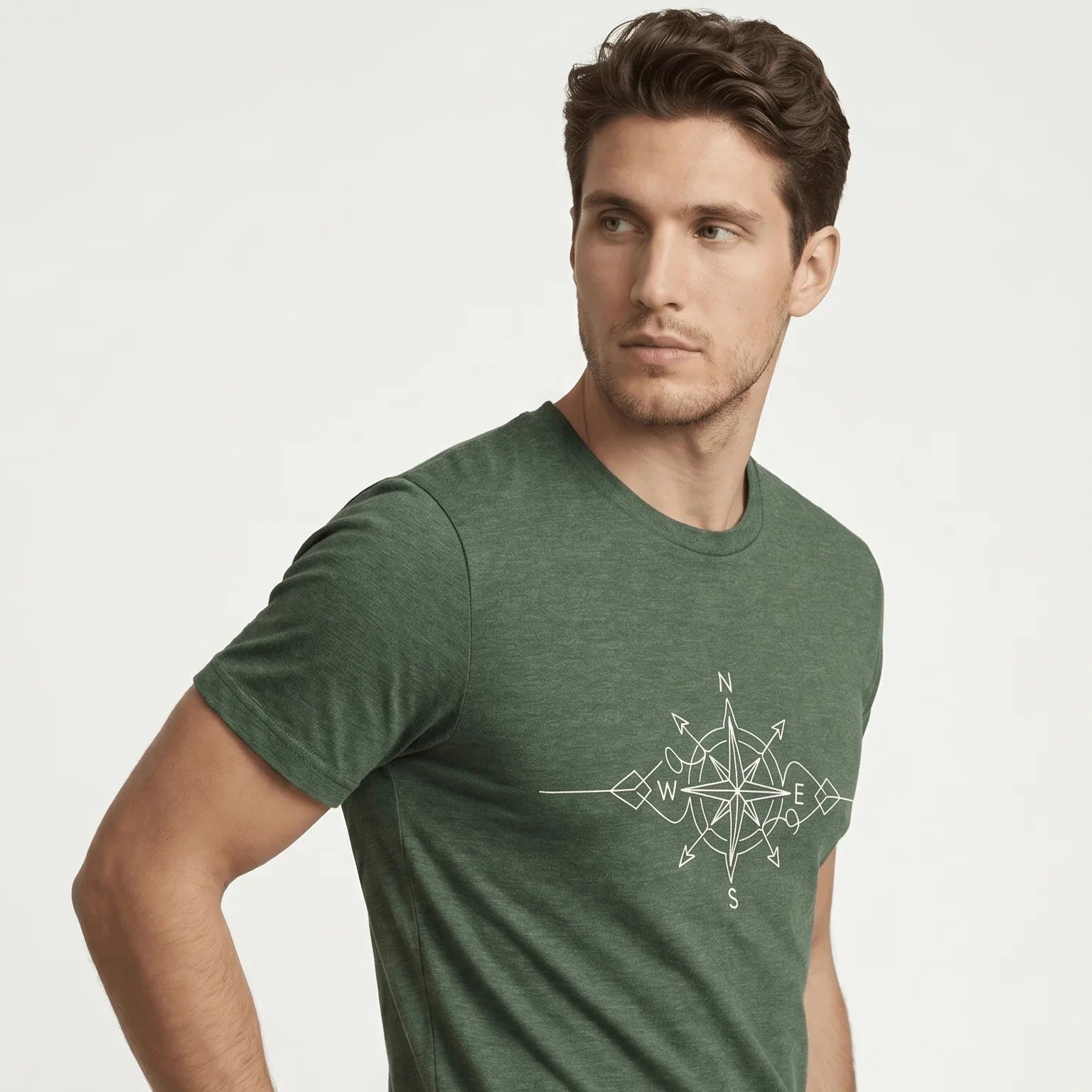 Minimalist Compass T-Shirt True North Compass Rose Line Art Graphic Tee MOEBEER