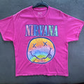 Nirvana T-Shirt Adult Size Large Pink Tie Dye Smiley Face Grunge Band Tee