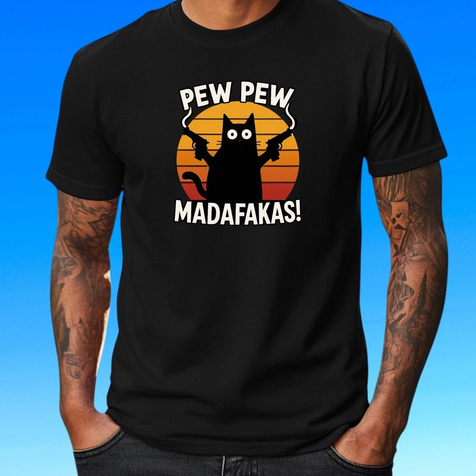 Pew Pew Madafakas T-Shirt - Funny Western Cat, Meme Funshirt Gift
