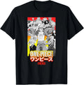 One Piece Anime Character Collage with Stencil Logo T-Shirt