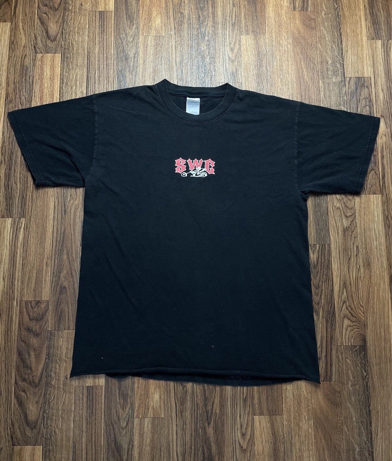 Vintage Biker Shirt Y2K Black Large Used SWC Straddle Throttle Ride Me Graphic