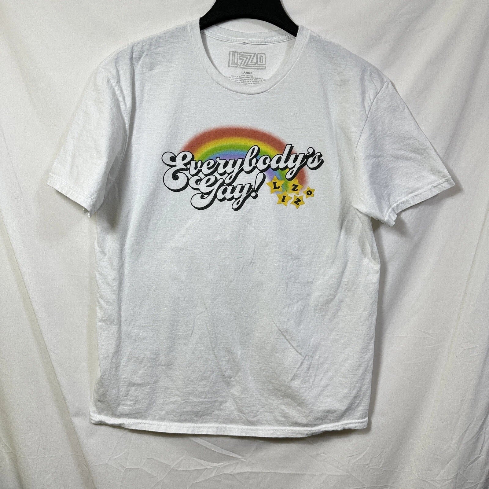 Lizzo Everybody's Gay Large Graphic T-Shirt Rainbow Pride LGBTQ Music Band Tee L