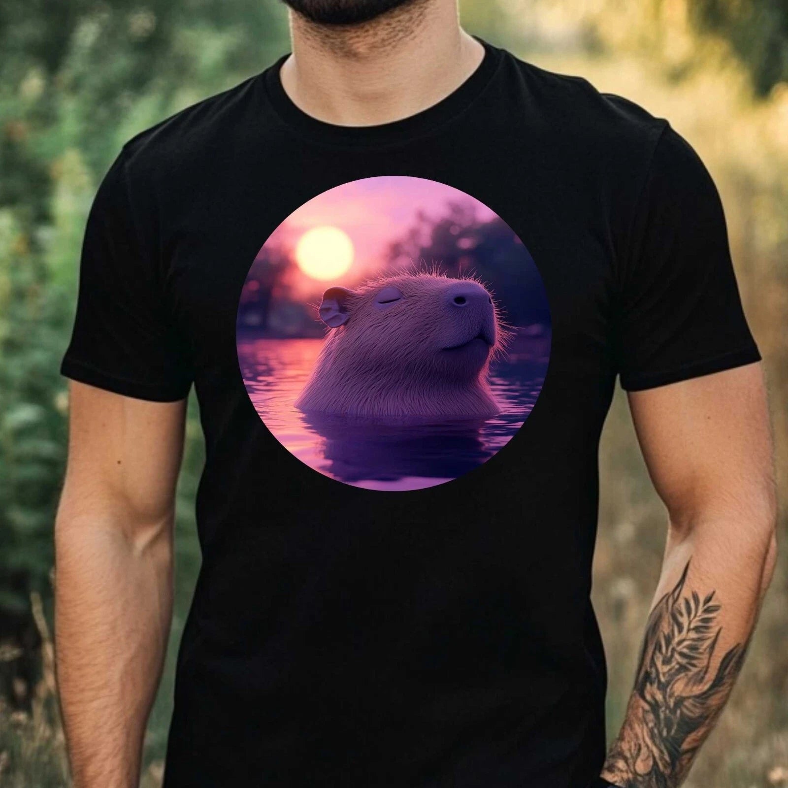 Mens Capybara Motif Cotton T-Shirt Size XS to 5XL